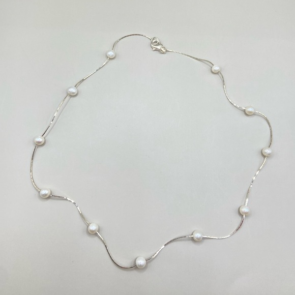 Sterling Silver Faux Pearl Satellite Necklace - Picture 5 of 6